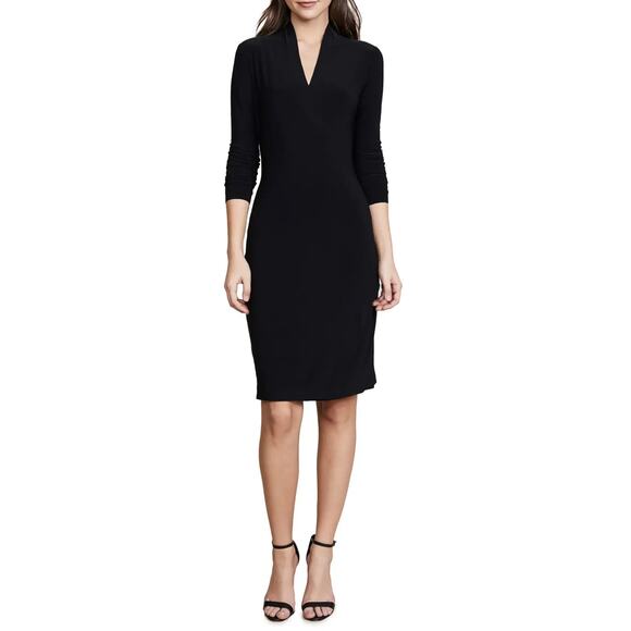 Norma Kamali Long Sleeve Side Draped Faux Wrap Dress in black Size Large - Picture 1 of 11